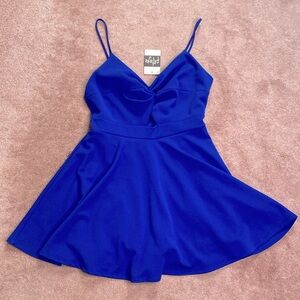 NWT Royal Blue Spaghetti Strap Dress with Twist Cut Out Front & built in shorts